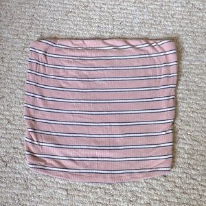 Pink Tube Top with Black and White Stripes